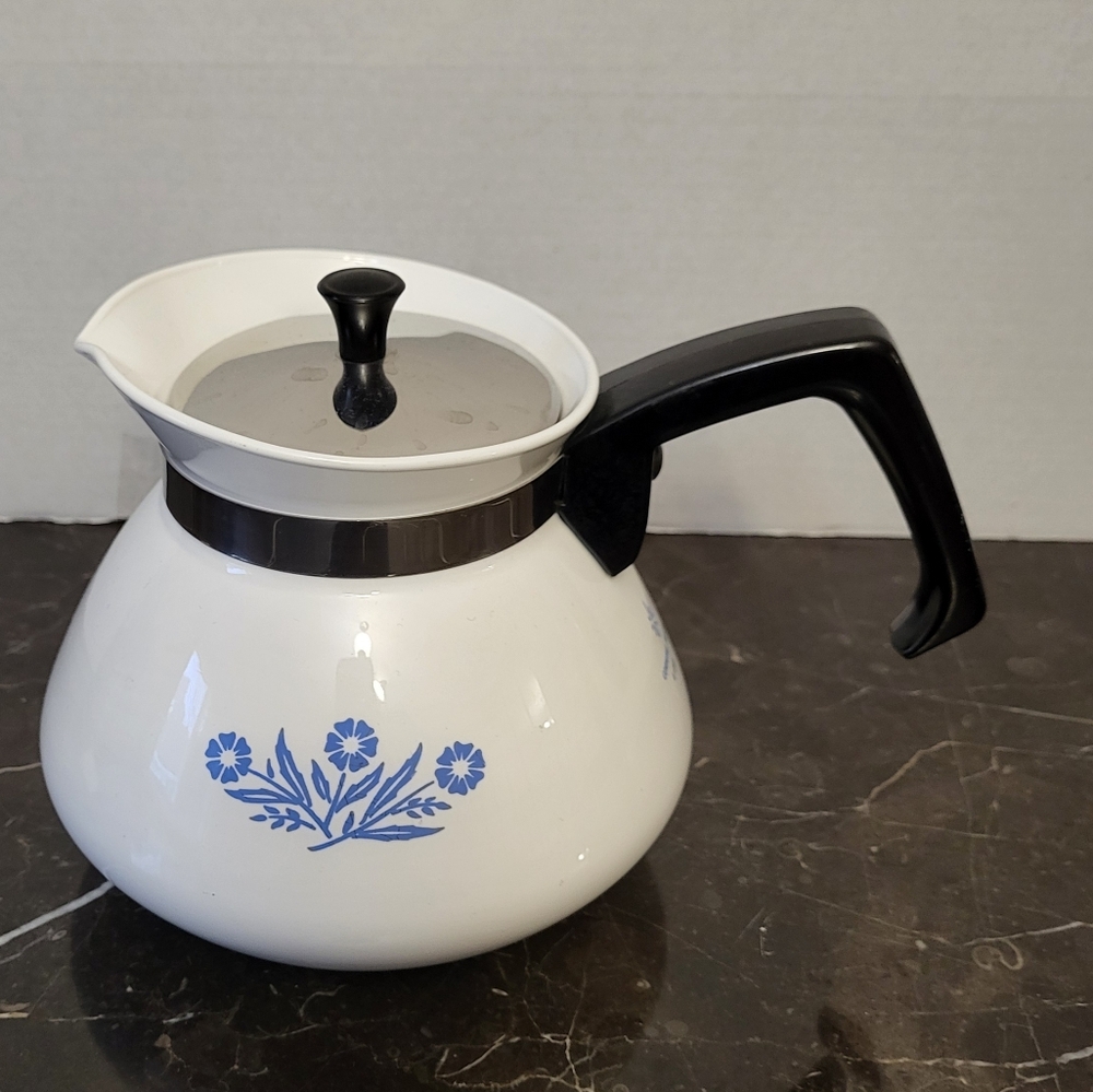 Classic White Coffee Pot with Blue Floral Design
